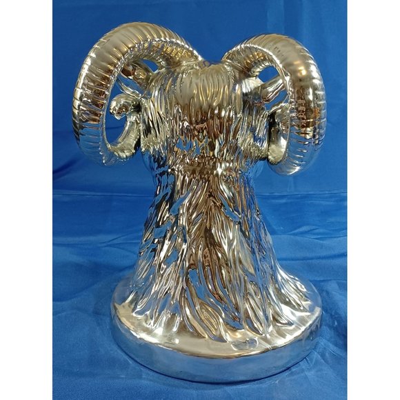 Silver Metallic 12.5" Ceramic Ram Head Bust Statue Sculpture Rustic Man Cave LA - Picture 5 of 9